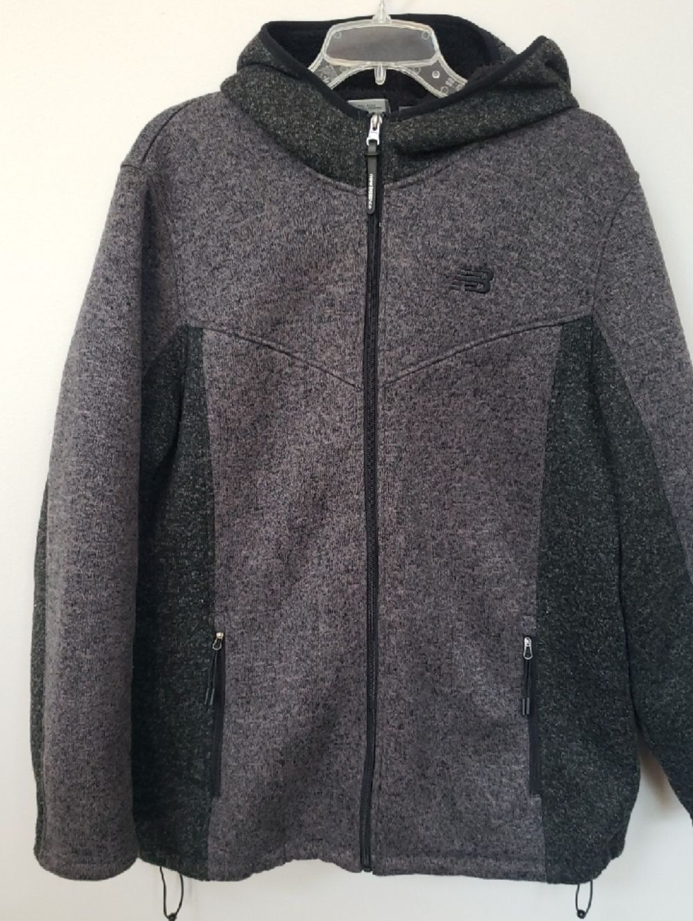 New Balance Two Tone Gray Full-Zip Hooded Jacket Womens 1X Sherpa Lined Active